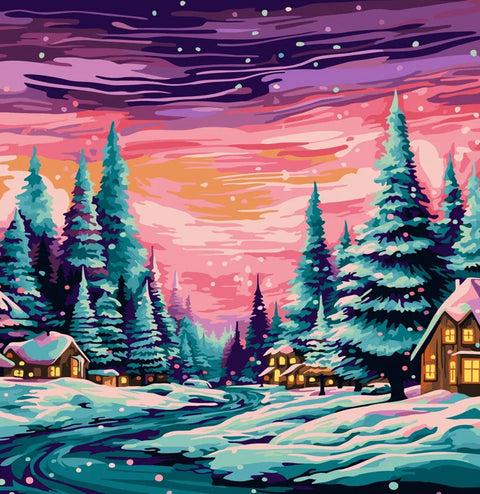 Tapyba pagal numerius „Žiemos kaimelis“ 40x50 cm – kūrybos rinkinys