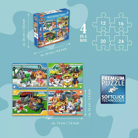 Ravensburger 4 dėlionės „Šunyčiai patruliai“, 12–24 det., nuo 3 m.