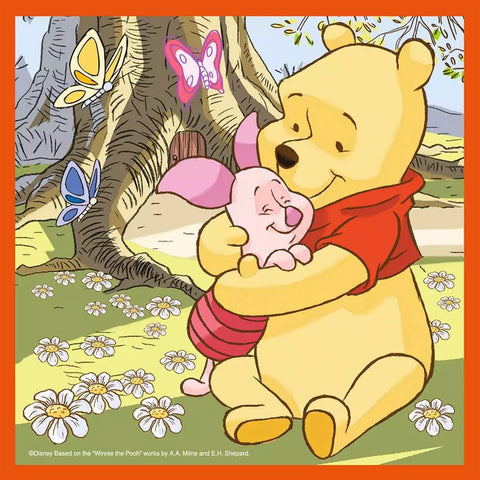 Ravensburger 4 dėlionės lagaminėlyje „Disney Mikė Pūkuotukas“, nuo 3 m.