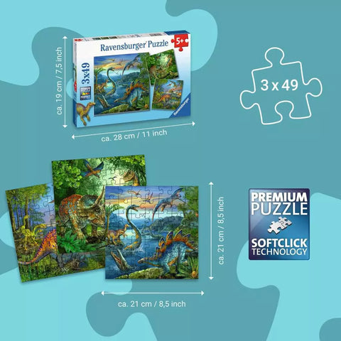 Ravensburger 3 dėlionės „Dinozaurai“, 3×49 det., nuo 5 m.