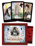 Morrigan oracle kortų rinkinys Call of the Morrigan — 45 kortų kaladė su gidų knygele ir raudonu dėklu, trys kortos fane
