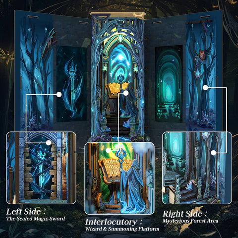 Medinė knygų atrama su LED – Stebuklų šalies durys DIY rinkinys