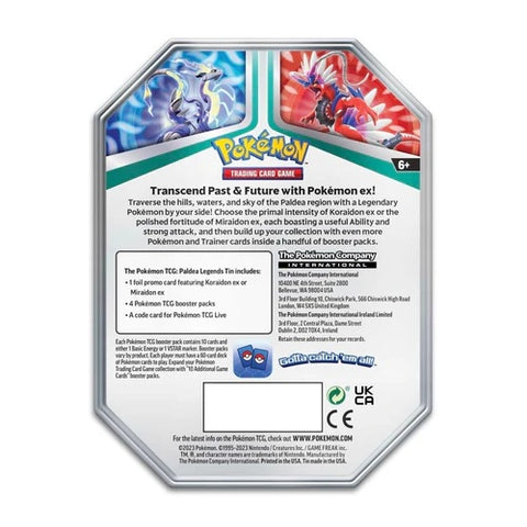 Pokémon TCG Paldea Legends: Koraidon EX metalinė dėžutė (4 boosteriai)