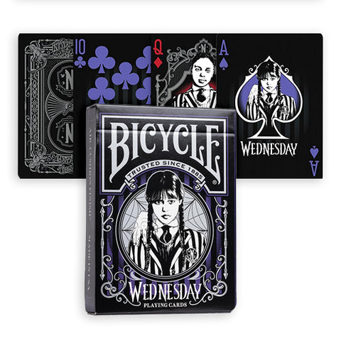 Bicycle Wednesday Addams kortos – kolekcinės, pokeriui ir magams