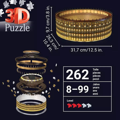 Ravensburger 3D dėlionė „Koliziejus naktį“ su šviesa, 262 det., nuo 8 m.