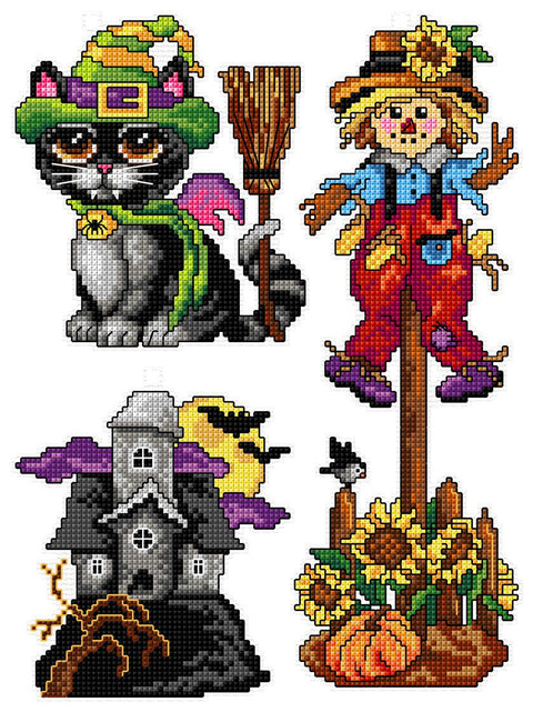 Halloween siuvinėjimo kryželiu rinkinys, 14ct plastikinė drobė, 27 spalvų