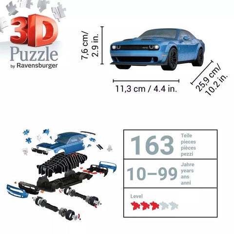 Ravensburger 3D dėlionė „Dodge Challenger SRT Hellcat“, 163 det., nuo 10 m.