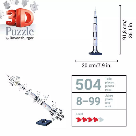 Ravensburger 3D dėlionė „Apollo Saturn V raketa“, 504 det., nuo 8 m.