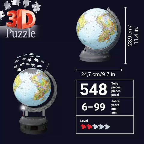 Ravensburger 3D dėlionė-gaublys su LED šviesa, 548 det., nuo 6 m.
