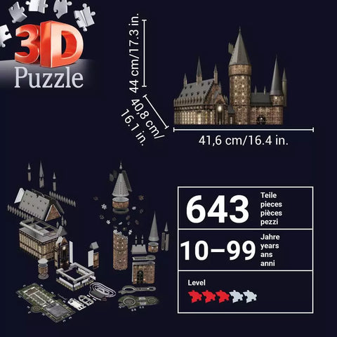 Ravensburger 3D dėlionė „Haris Poteris: Didžioji salė naktį“, 643 det.