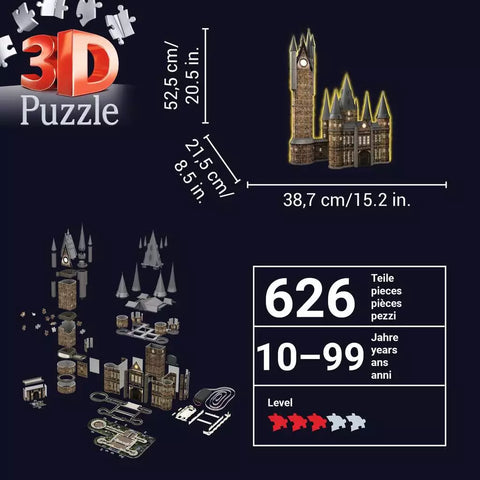 Ravensburger 3D dėlionė „Haris Poteris: Astronomijos bokštas naktį“, 626 det.
