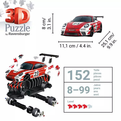 Ravensburger 3D dėlionė „Porsche 911 GT3 Cup Salzburg“, 152 det., nuo 8 m.