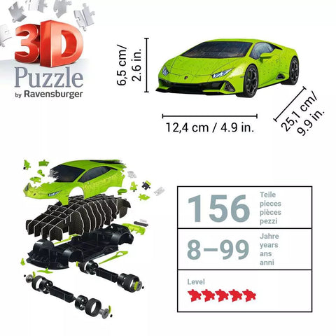 Ravensburger 3D dėlionė „Lamborghini Huracán EVO“ žalias, 156 det., nuo 8 m.