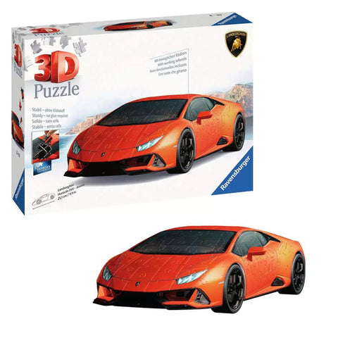 Ravensburger 3D dėlionė „Lamborghini Huracán EVO“ oranžinis, 156 det., nuo 8 m.