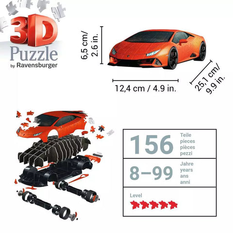 Ravensburger 3D dėlionė „Lamborghini Huracán EVO“ oranžinis, 156 det., nuo 8 m.