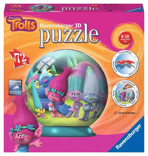 Ravensburger 3D dėlionė-rutulys „Troliai“, 72 det., nuo 6 m.