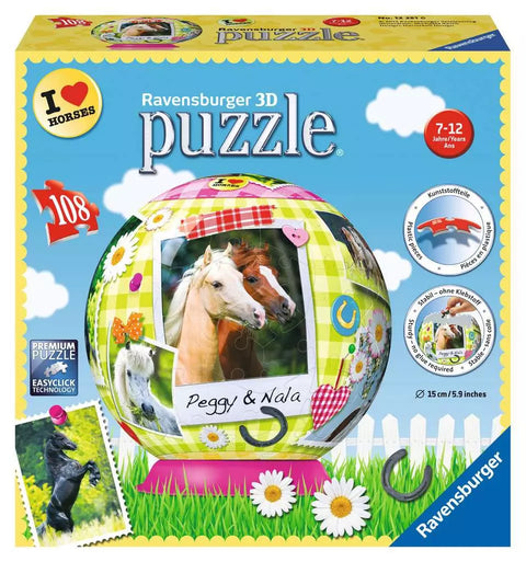 Ravensburger 3D dėlionė-rutulys „Žirgų mylėtojams“, 108 det., nuo 7 m.
