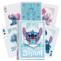 Stitch kortų kaladė Bicycle, šviesiai mėlyna dėžutė su Stitch išlendančiu piešiniu ir fanuotomis kortomis