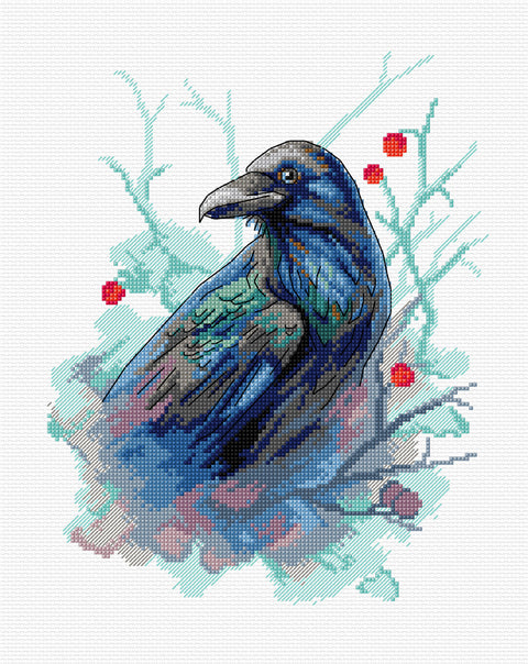 Raven siuvinėjimo kryželiu rinkinys, 16 ct Aida, 22 spalvos, 18x23 cm