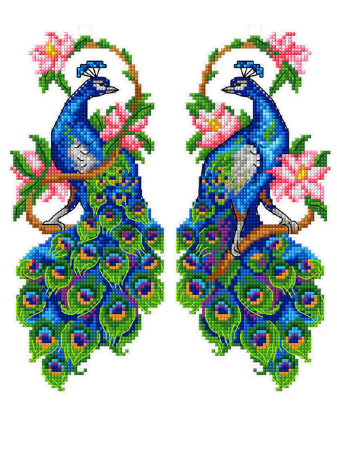 Siuvinėjimo kryželiu rinkinys „Povai“, 14 ct plastikinė kanva, 9x21.5 cm