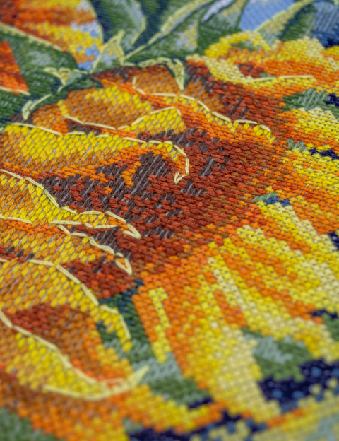 Saulėgrąžos vėjyje kryželiu siuvinėjimo rinkinys, Aida 14 ct 30x24
