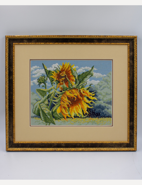 Saulėgrąžos vėjyje kryželiu siuvinėjimo rinkinys, Aida 14 ct 30x24