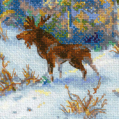 Siuvinėjimo kryželiu rinkinys „Briedis žiemos miške“, 40x28 cm