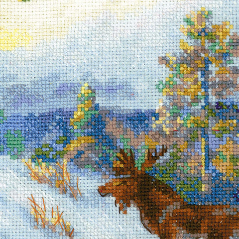 Siuvinėjimo kryželiu rinkinys „Briedis žiemos miške“, 40x28 cm