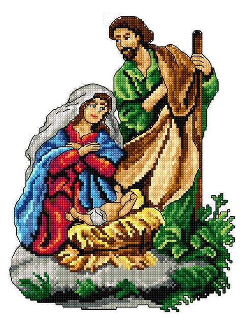 Siuvinėjimo kryželiu rinkinys „Kristaus gimimas“, 14 ct, 18x24 cm, 24 spalvos