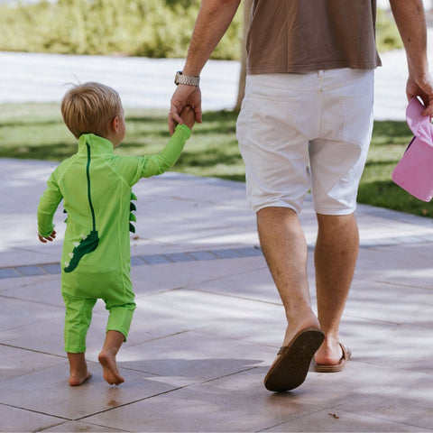 Vaikiškas maudymosi kostiumėlis su kepuraite, Dinozauras, UPF50+, 3–4 m.