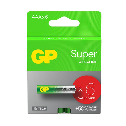 GP Super AAA šarminės baterijos 1.5V, 6 vnt.