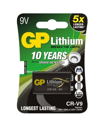 GP 9V ličio baterija dūmų detektoriams ir žaislams 1 vnt.