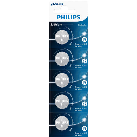 Philips CR2032 ličio baterijos, 5 vnt. rinkinys ilgalaikei galiai