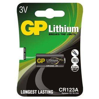 GP CR123A ličio baterija 3V fotoaparatams ir žibintuvėliams