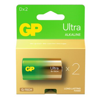 GP Ultra šarminės D (LR20) 1.5V baterijos, 2 vnt.