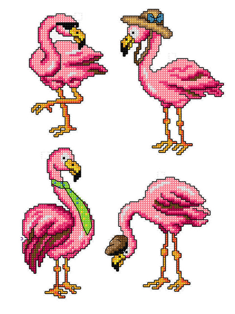 Siuvinėjimo kryželiu rinkinys Flamingai, plastikinė kanva, 14 ct