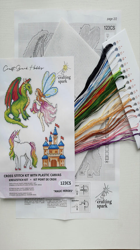 Magic Heroes siuvinėjimo kryželiu rinkinys, 14ct, 27 spalvų, plastikinė kanva