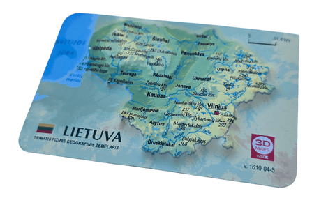 3D reljefinis Lietuvos žemėlapio magnetukas 9x6 cm – ryškus suvenyras
