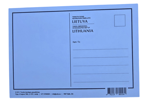 3D reljefinis atvirukas „Lietuva“ – iškilus žemėlapis, suvenyras 17x12 cm