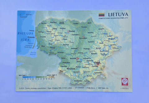3D reljefinis atvirukas „Lietuva“ – iškilus žemėlapis, suvenyras 17x12 cm