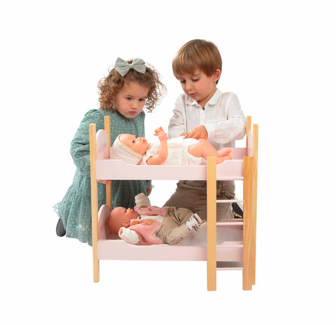 Lėlių dviaukštė lova Arias su kopetėlėmis ir pataliukais, 45 cm