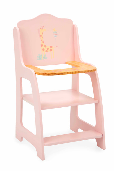 Arias medinė rožinė lėlių maitinimo kėdutė su gyvūnais, nuo 3 m.