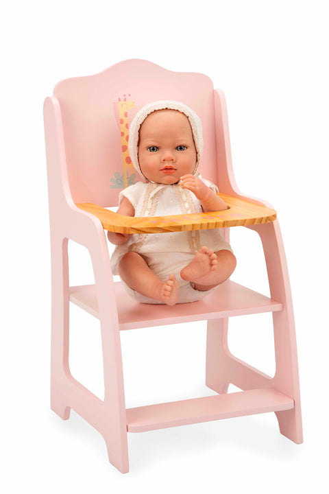 Arias medinė rožinė lėlių maitinimo kėdutė su gyvūnais, nuo 3 m.