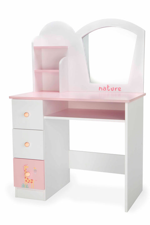 Arias medinis vaikiškas tualetinis staliukas su kėdute, balta/rožinė