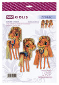 Magnetai Riolis — oranžiniai arkliukai su kutais, komplektas 3 vnt., siuvinėti vilna/akriliu, 5×10 cm
