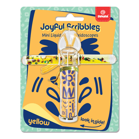 Svoora mini kaleidoskopas su skysčiu, blizgučiais – geltoni raštai vaikams