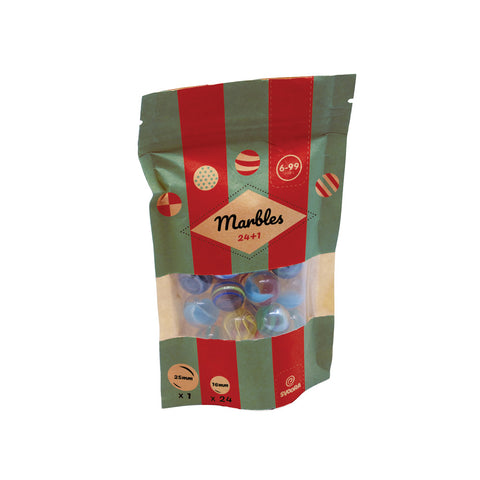 Klasikinis stiklo rutuliukų žaidimo rinkinys 24+1 (16–25 mm)
