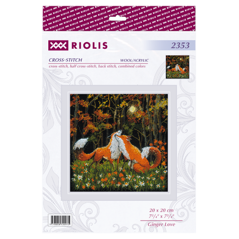 Siuvinėjimo kryželiu rinkinys „Rudoji meilė“ – lapės juodame fone, 20x20 cm
