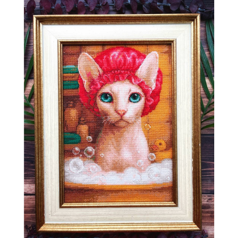 Siuvinėjimo kryželiu rinkinys „Katė vonioje“ 21 x 30 cm
