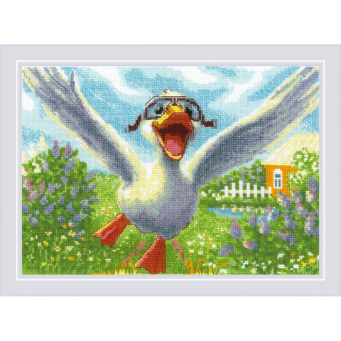 Siuvinėjimo kryželiu rinkinys „Kaimo lakūnas“ – žąsinas pilotas, 30x21 cm
